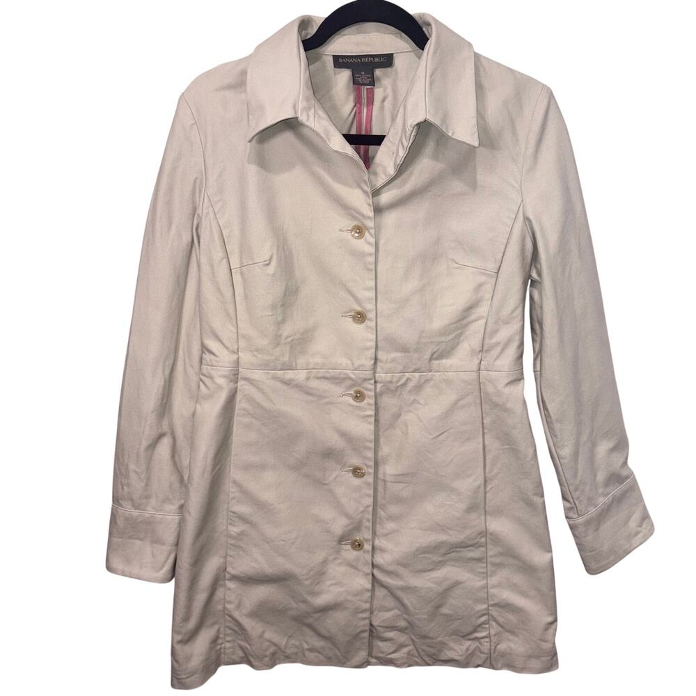 Banana Republic‎ Quiet Luxury Classic Tan Tench Coat Barbie Pink Interior Piping